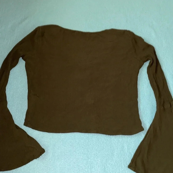 NUON gauze lace up front long butterfly bell sleeves olive green NEW size XS - Picture 2 of 11